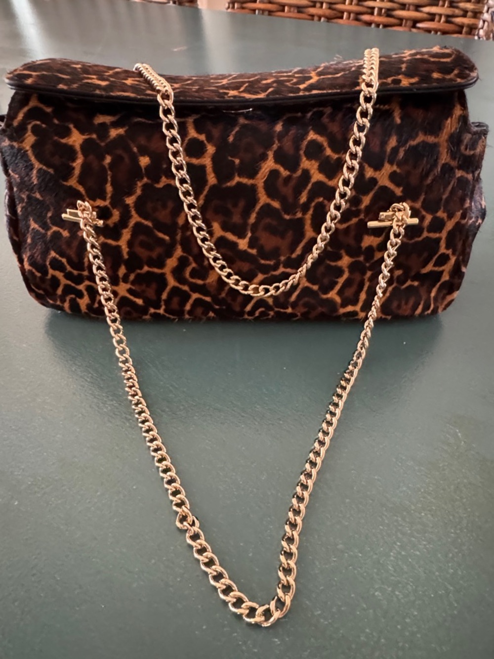 New with tags. J. Crew Leopard Print Chain Bag Brown